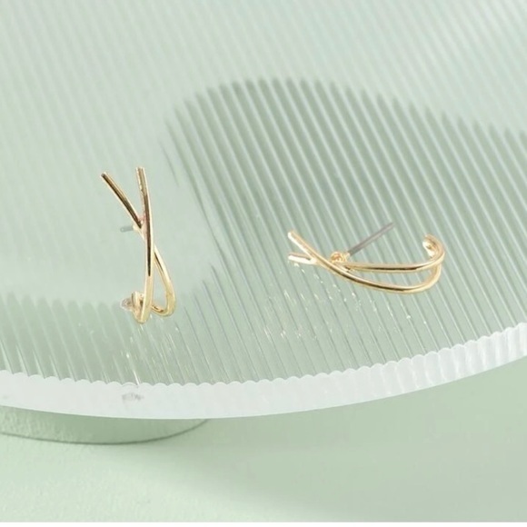 Gold Criss Crossed Earrings - Picture 2 of 5